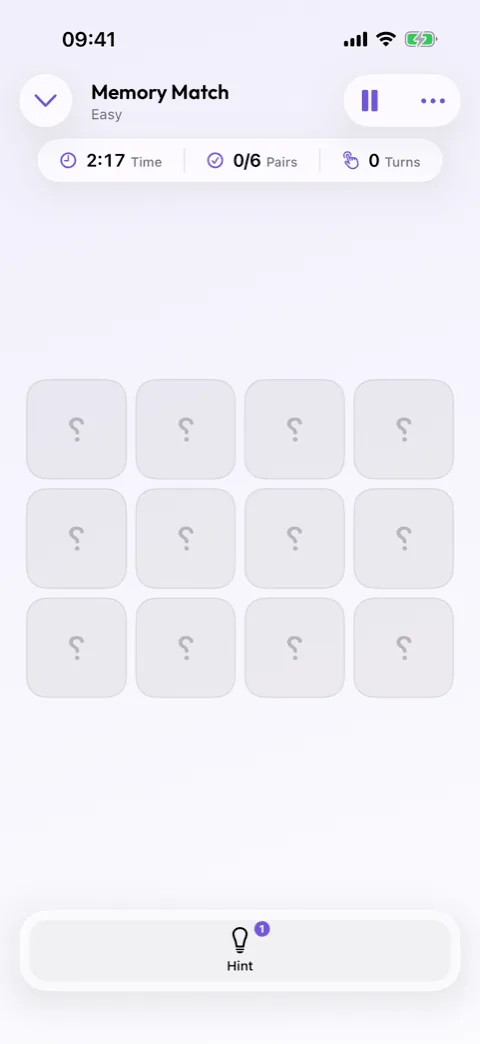 A Memory Match board in Winters Puzzles with some pairs turned face up