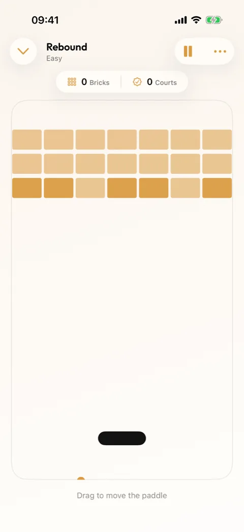 A Rebound game in Winters Puzzles with the paddle, ball and bricks