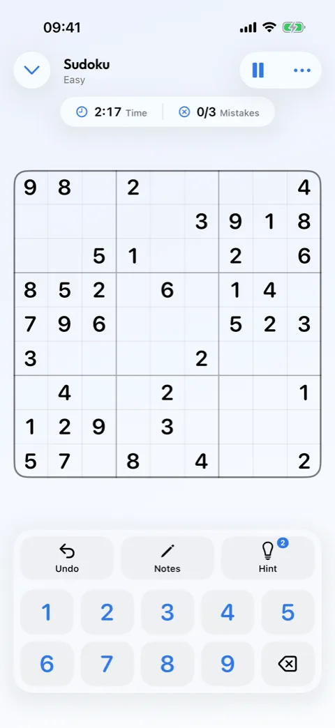 Sudoku puzzle screen
